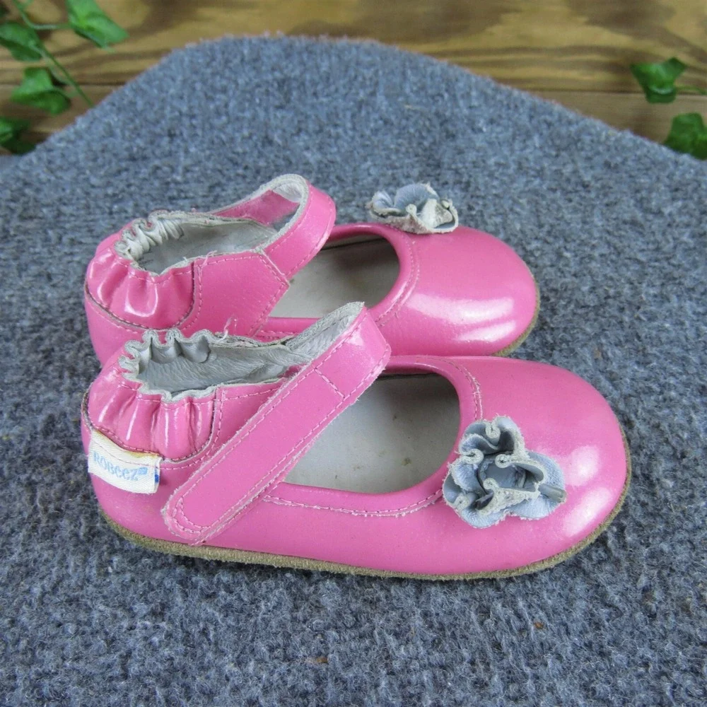 Robeez Girls Mary Jane Sz T 5 Medium Pink Patent Leather Hook &‎ Loop
